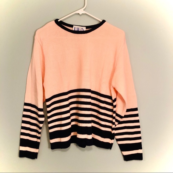 Vintage Sweaters - Vintage pink blue striped sweater size Medium!